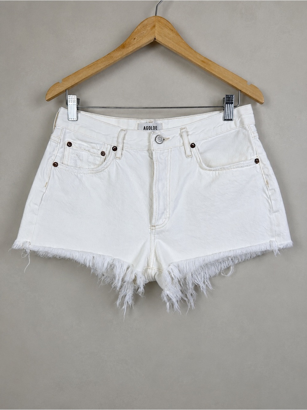AGOLDE Parker Distressed Denim Shorts White Organic Cotton